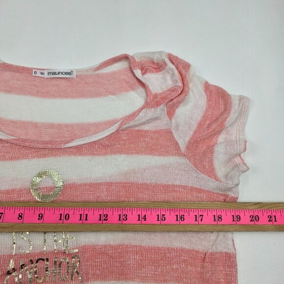 Maurices 1X 14/16 Plus Pink White Striped Nautical Anchor Graphic Tee Stretch - Picture 15 of 16